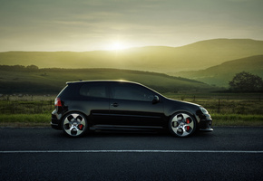 поля, gti, боком, mkv, Golf, volkswagen, диски, vw, дорога