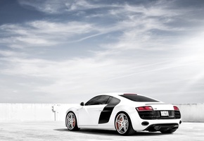 v10, вид сзади, суперкар, в10, р8, r8, Audi, тюнинг, ауди, белый